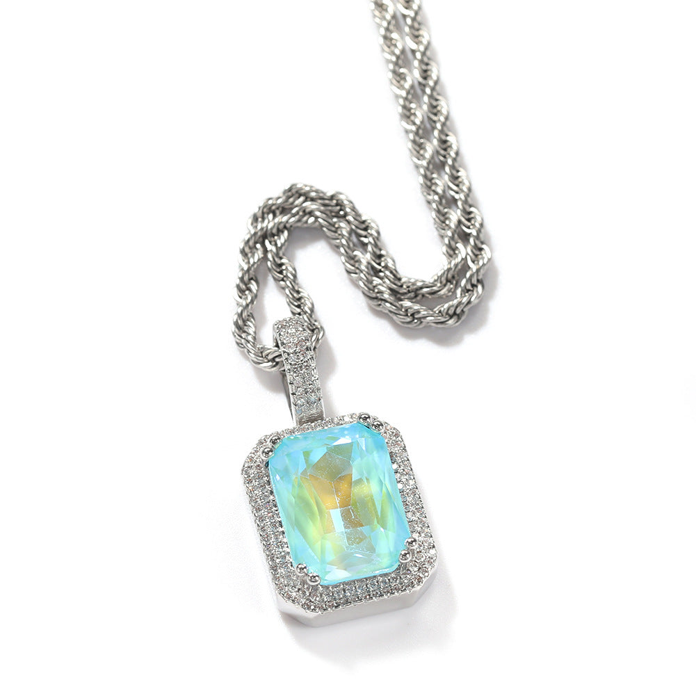 Fluorescent Square Solid Gemstone Niche Bag Necklaces