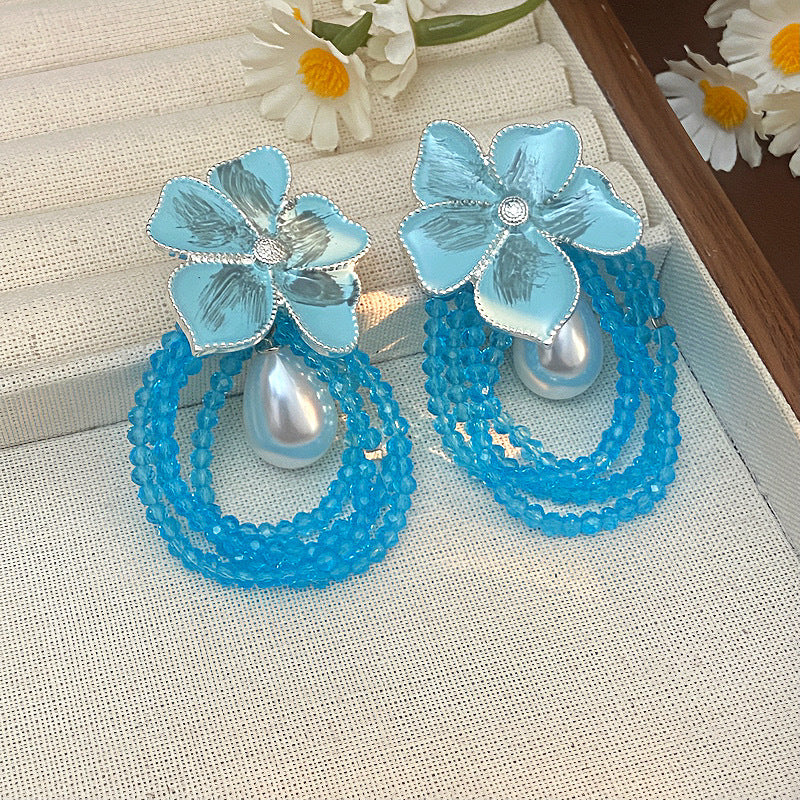 Women's Seaside Vacation Style Female Flower Long Earrings