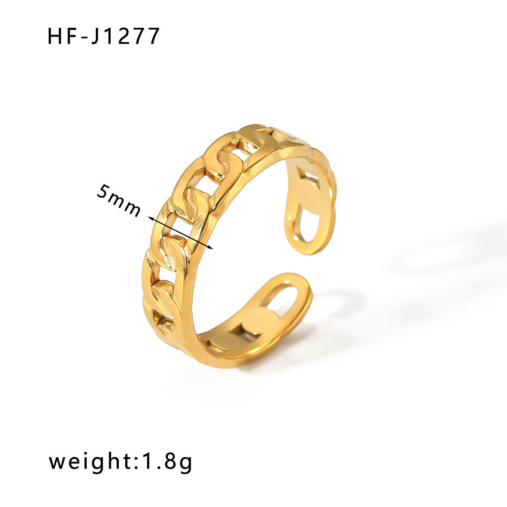 Minority Design Irregular Oil Pressure Gold Titanium Steel Open Female Rings