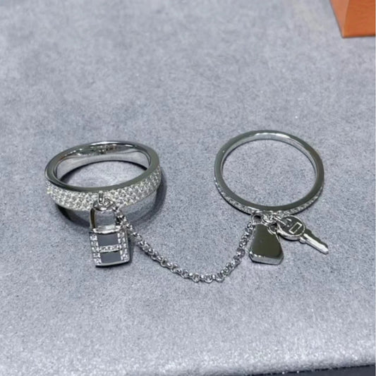 Women's Pig Nose Rose Gold Chain Couple Full Diamond Rings