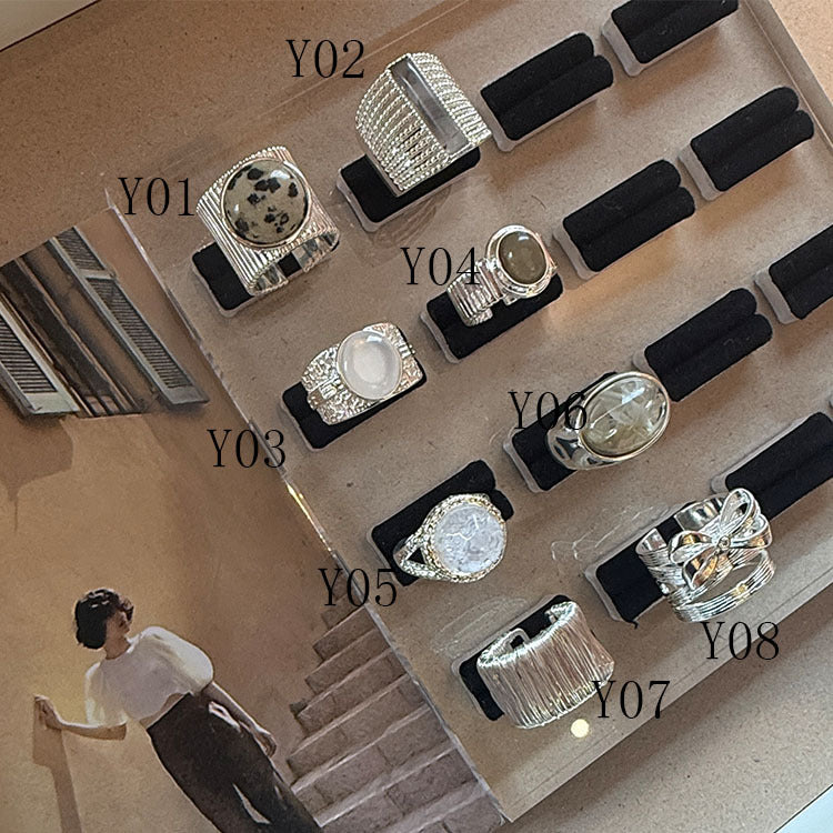 Thick Sier Wide Natural Stone These Light Luxury High-grade Resin Rings