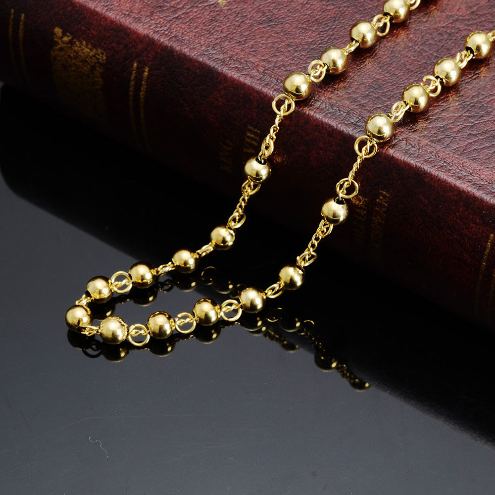 Women's & Men's Stainless Steel Cross Titanium Beads Gold-plated Necklace