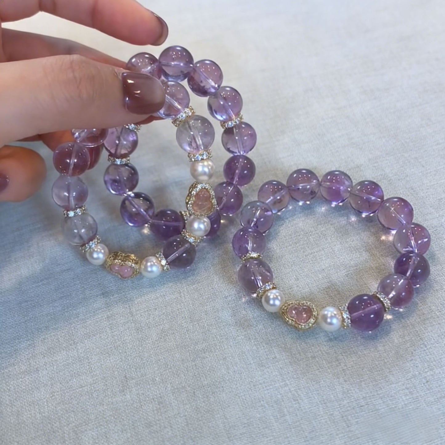 Sweet Purple Asse Crystal Glass Gourd Shell Pearls Design High-grade Bracelets