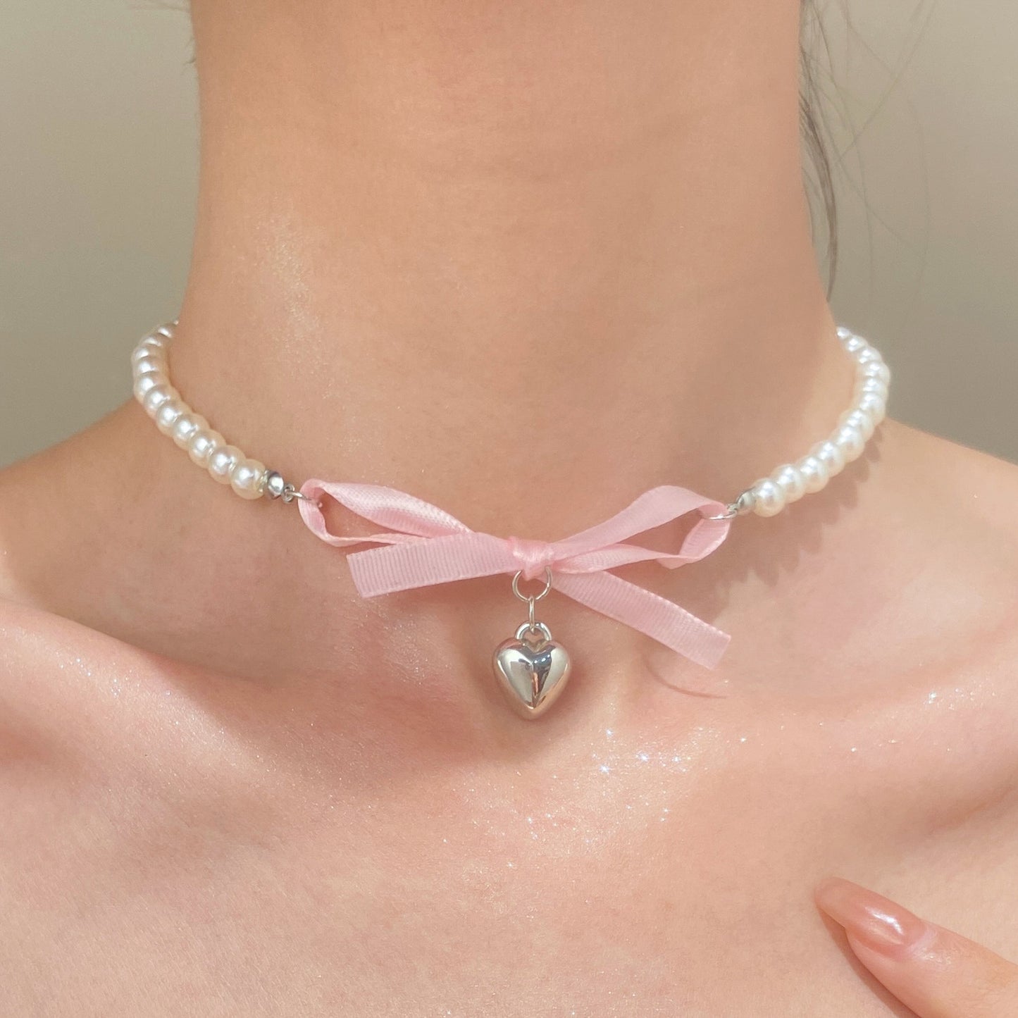 Bow Love Pearl Female Sweet Pure Necklaces