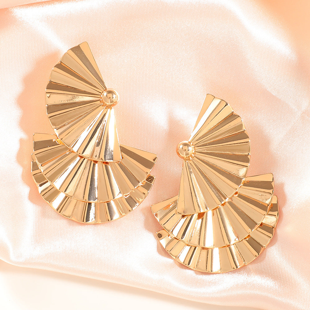 Women's Fashion Design Metal Glossy Surface Folding Ear Stud Earrings