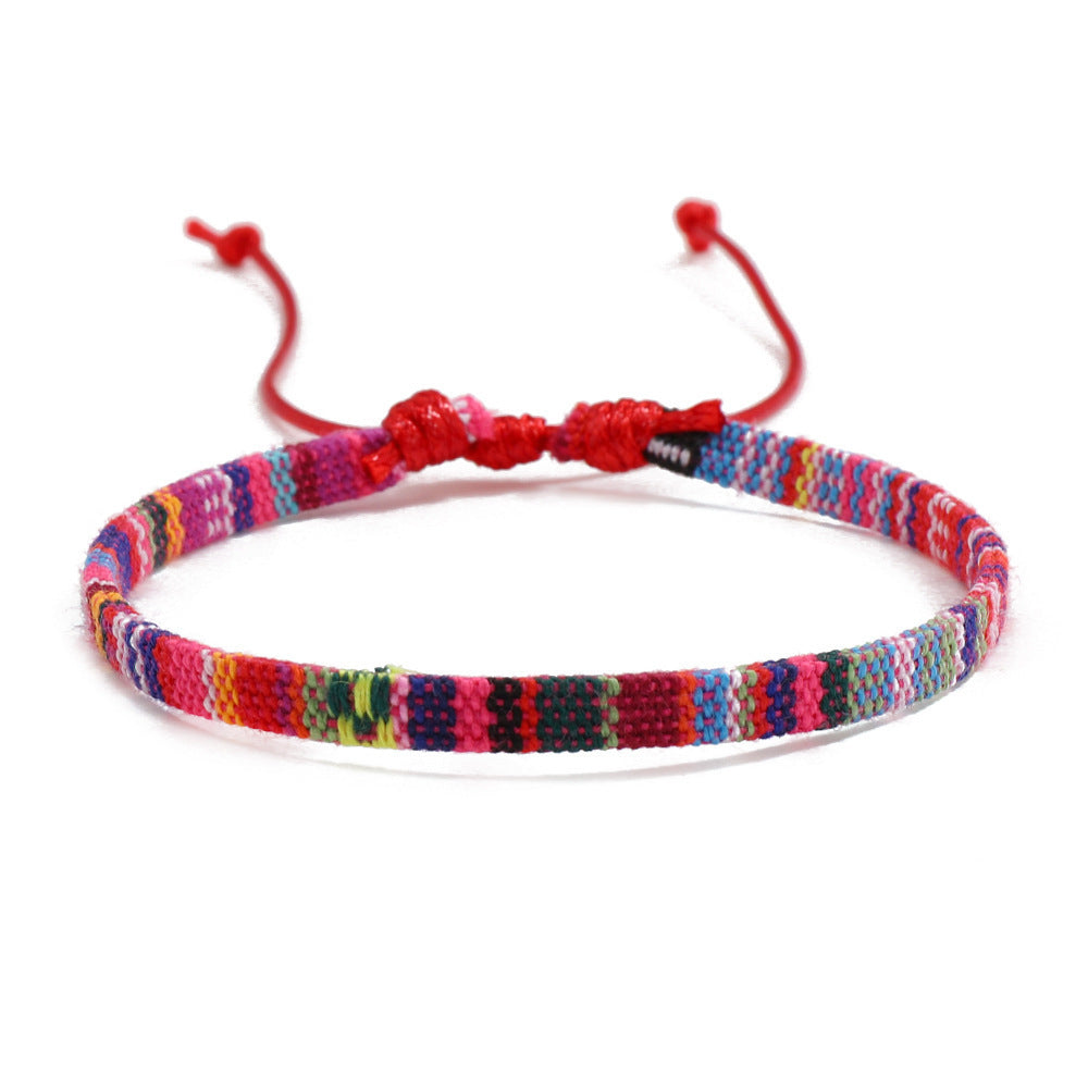 Colorful Bohemian Style Cotton Linen Fabric Woven Simple Carrying Bracelet