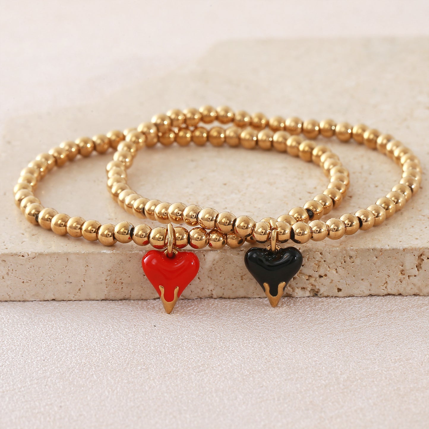 Stainless Steel Gold Plated Red Black Heart Drop Oil Pendants