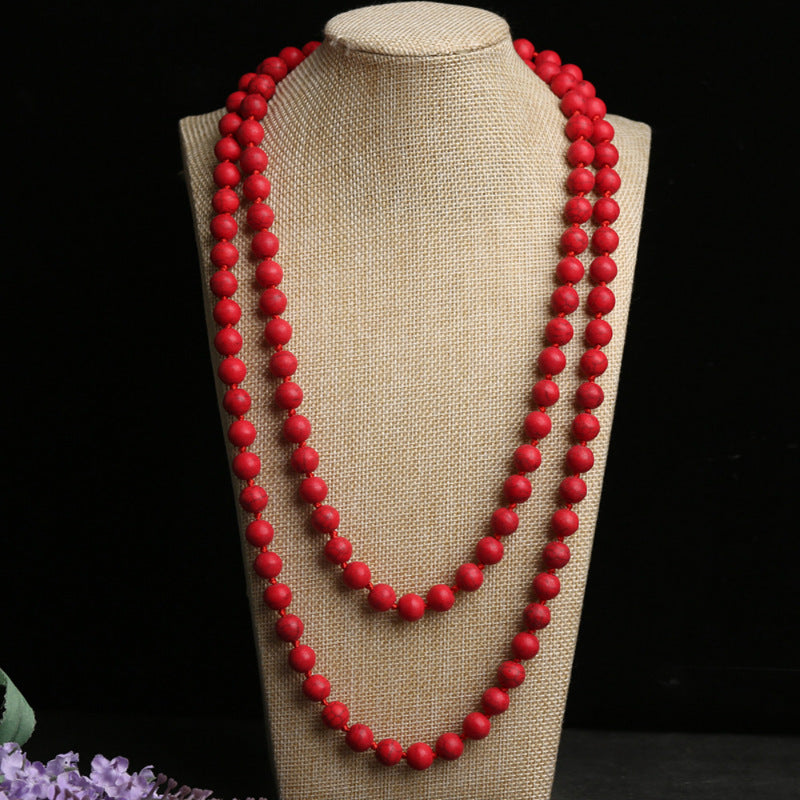 Beige Turquoise Long Retro Design Ethnic Style Necklace