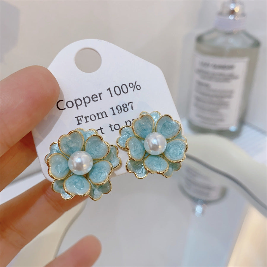 Gold-plated Fashion Blue Color Collection Enamel Earrings