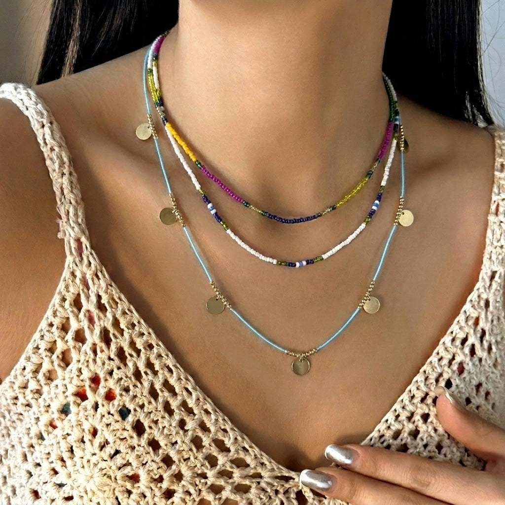 Round Bead Twin Versatile Summer Clavicle Chain Necklaces