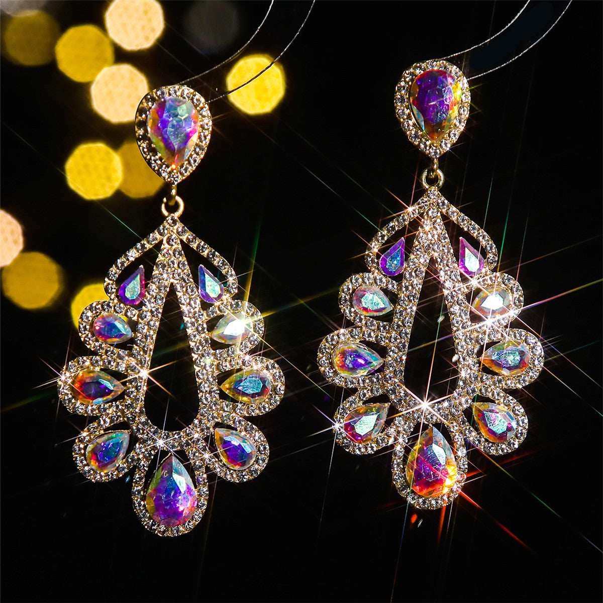 Glass Rhinestone Long Water Drop Female Earrings