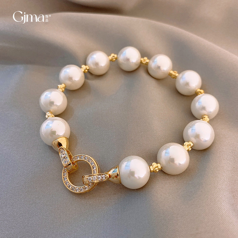 Women's Electroplated Zircon Circle Pearl Fashionable Elegant Versatile Retro Affordable Luxury Bracelet