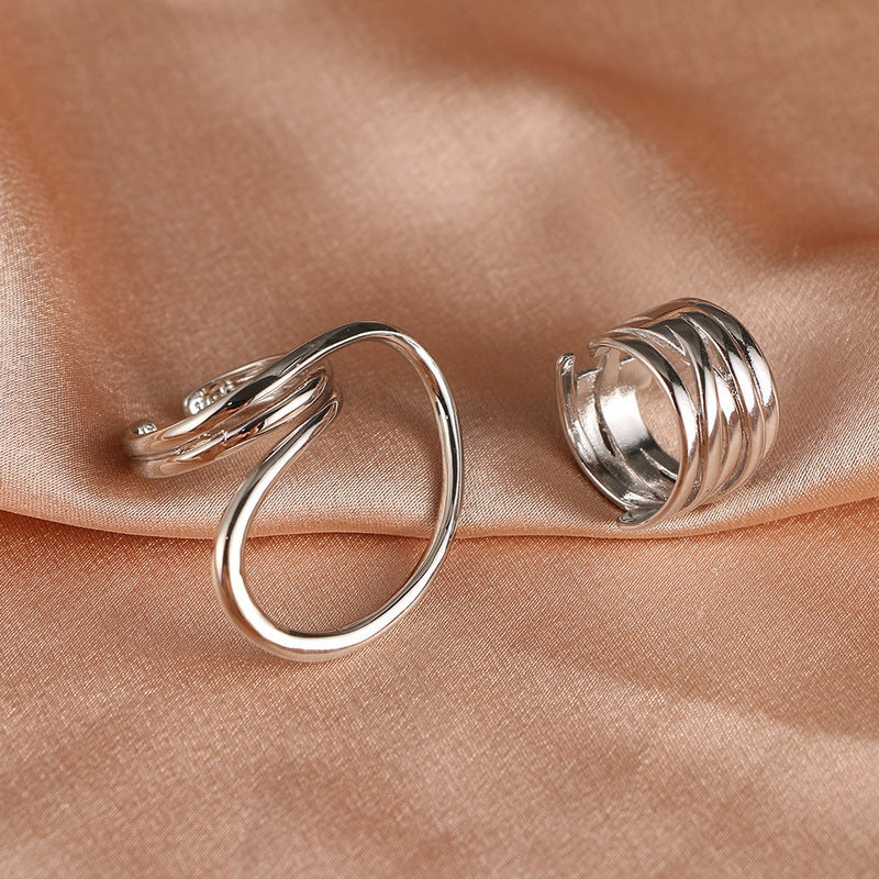 Simple Alloy Metal Two-piece Geometric Opening Rings