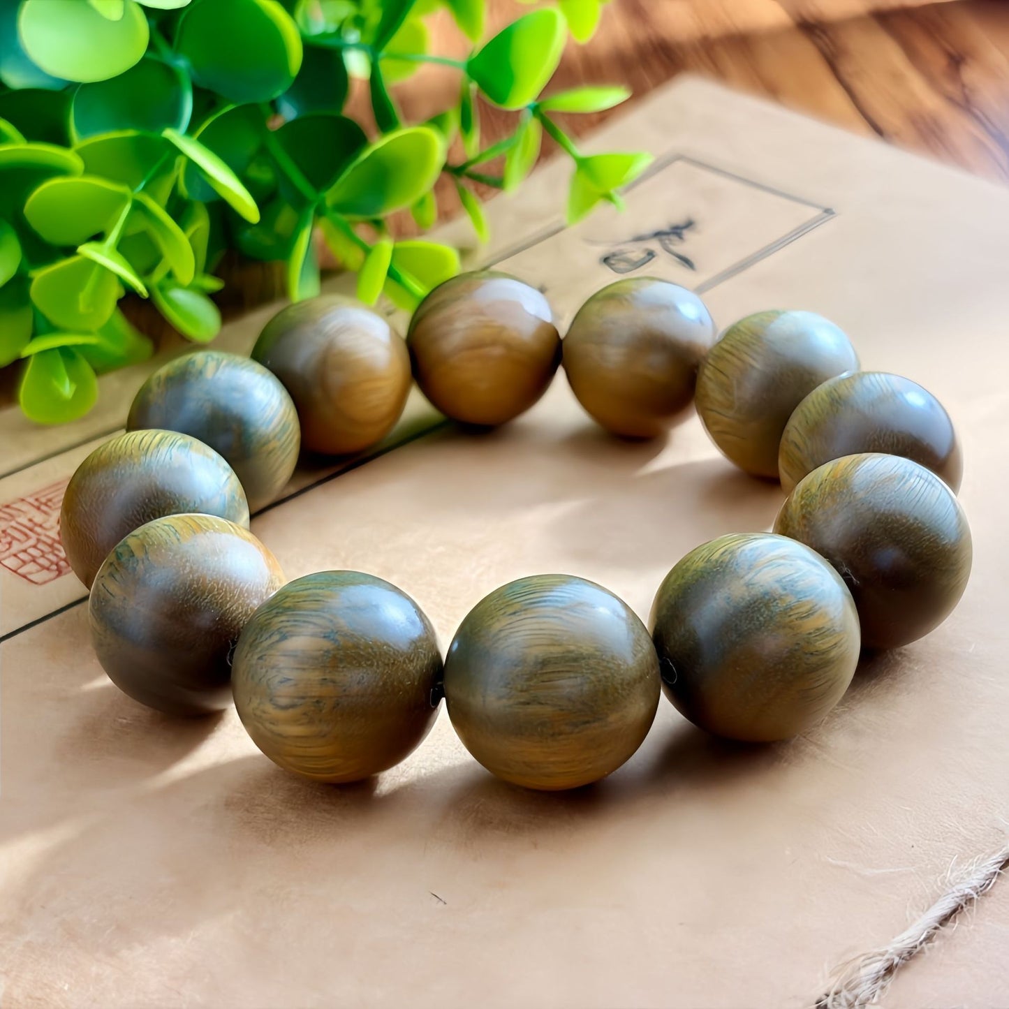 Natural Argentina Green Sandalwood Buddha Beads Ethnic Retro Couple Bracelet