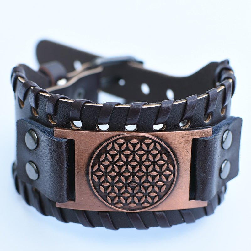 Men's Retro Viking Totem Leather Wolf Head Bear Claw Gossip Lucky Bracelet
