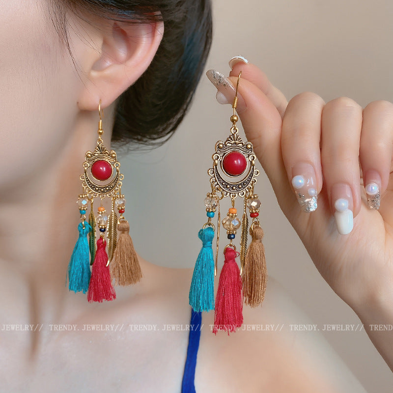 Women's Style Antique Bohemian Long Fringe High Sense Vacation Earrings