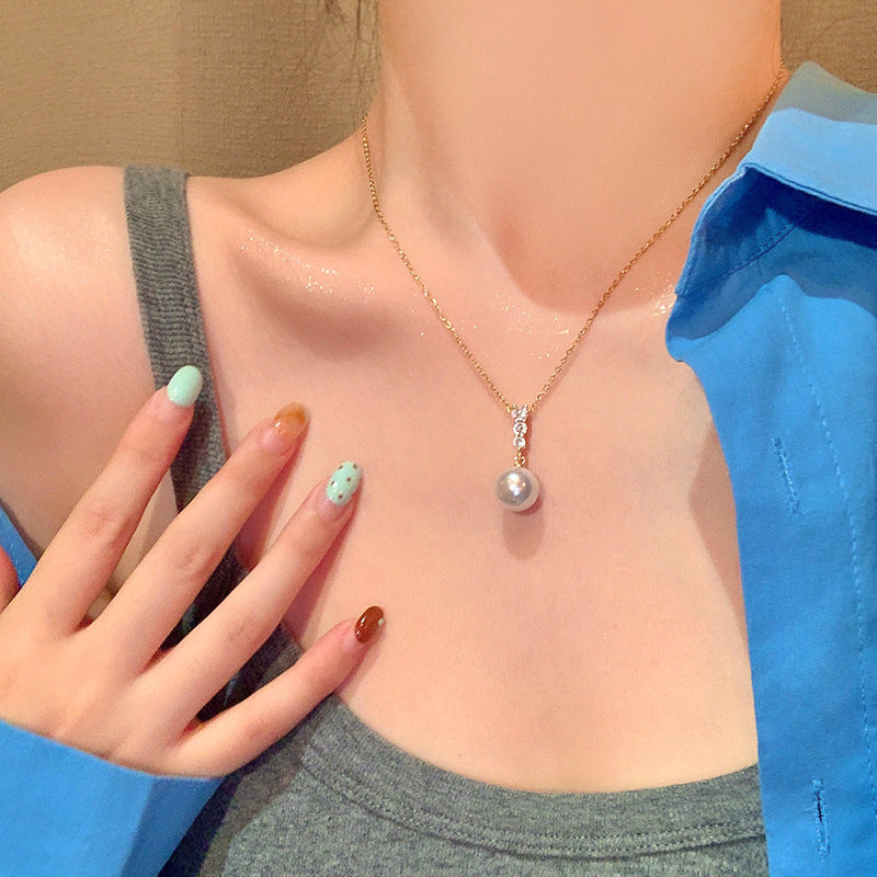 Women's Minority High-grade Simple Single Pearl Exquisite Micro Inlaid Zircon Titanium Necklaces
