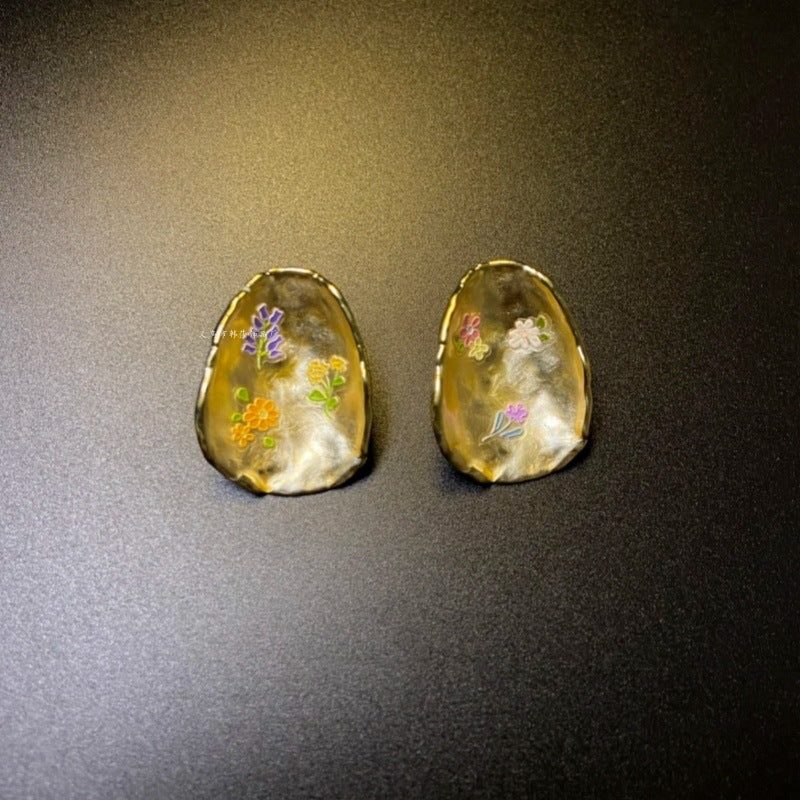 Vintage Pink Geometric Sweet Flowers Ear Stud Earrings