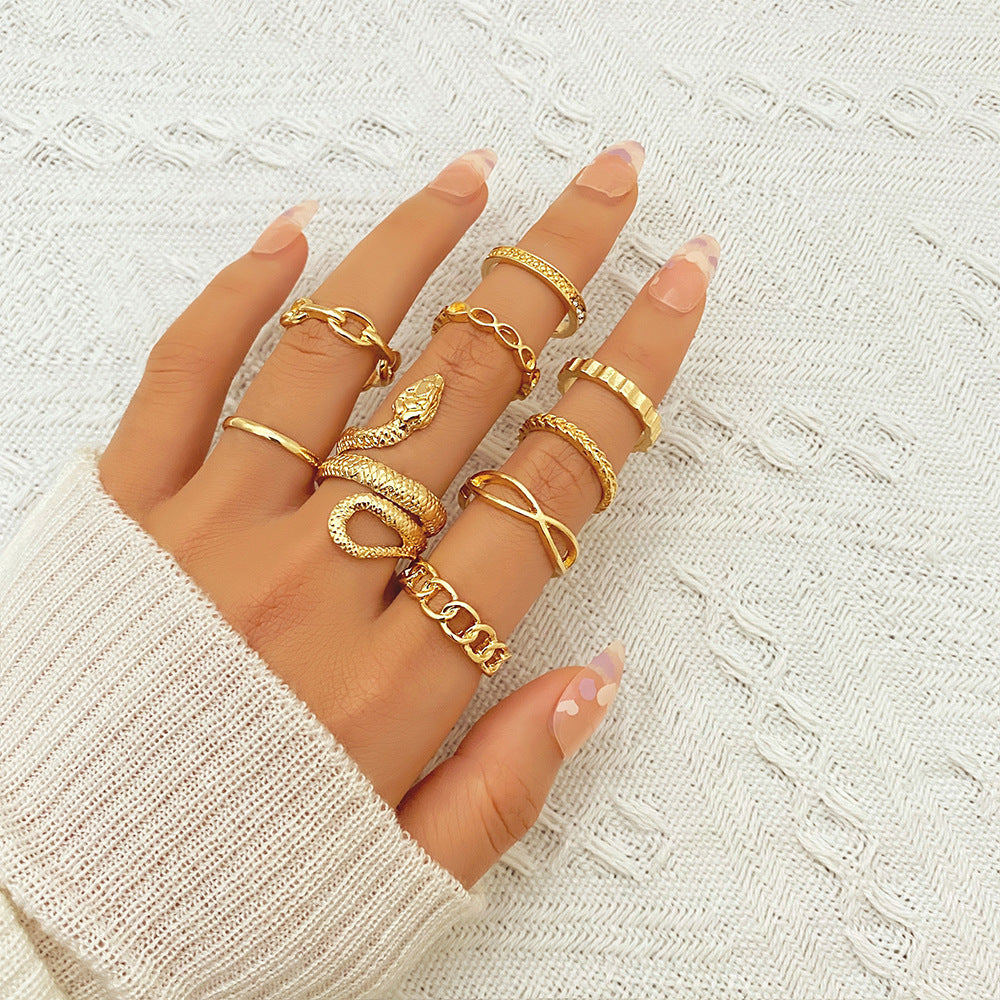 Snake Set Hollow Chain Cross Twist Rings