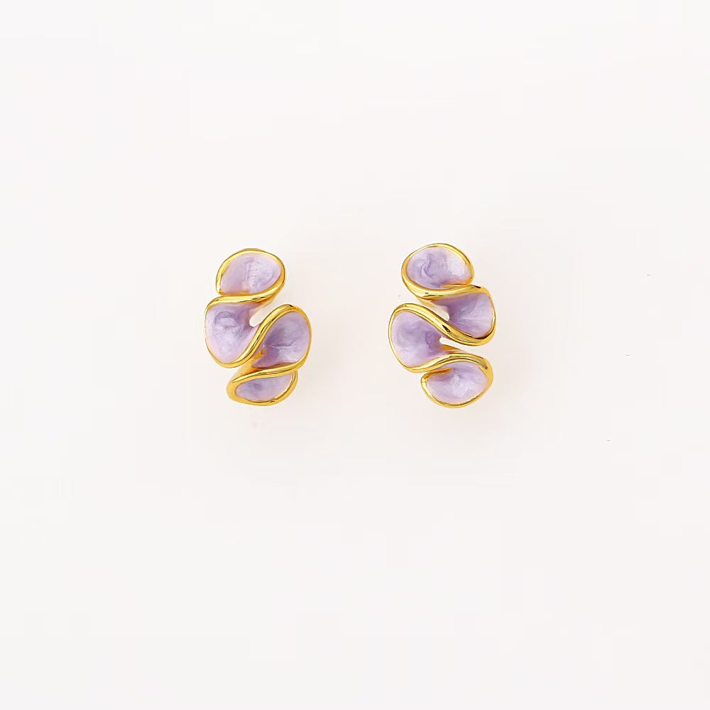 Women's Fresh Sweet Purple Enamel Drip Glazed Flower For Fashion Ruffles Earrings