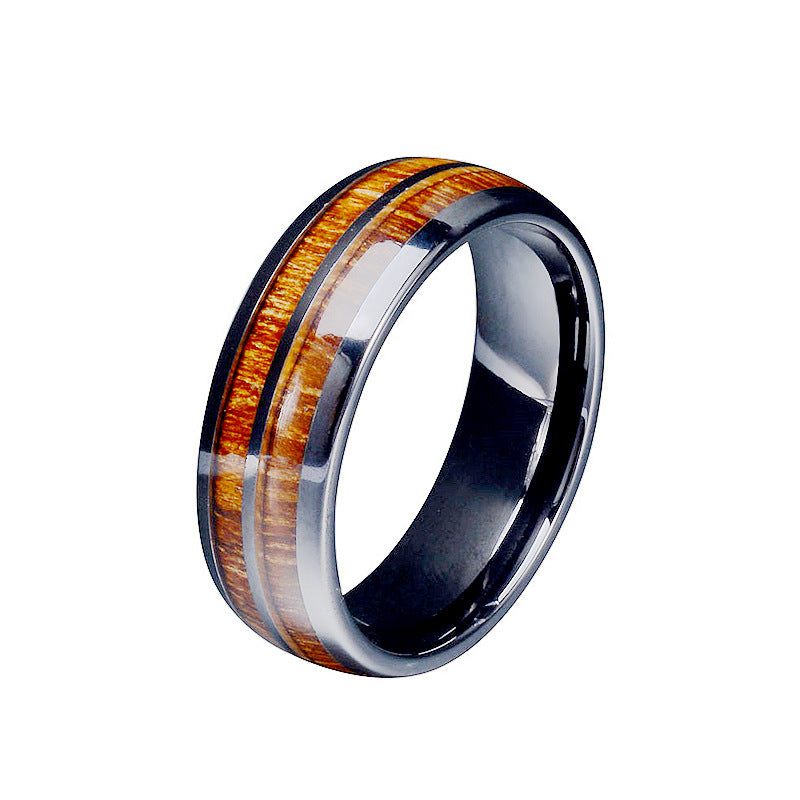 Men's Steel Retro Style Wood Grain Dripping Rings