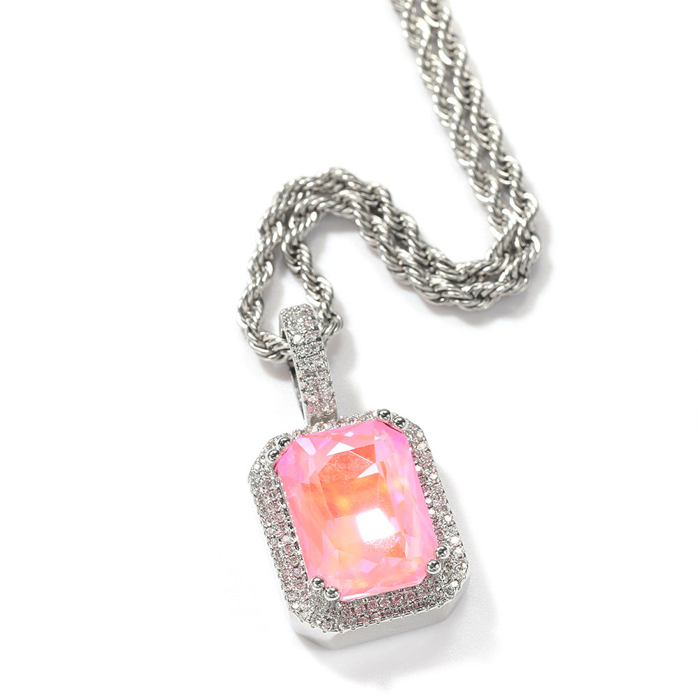 Fluorescent Square Solid Gemstone Niche Bag Necklaces