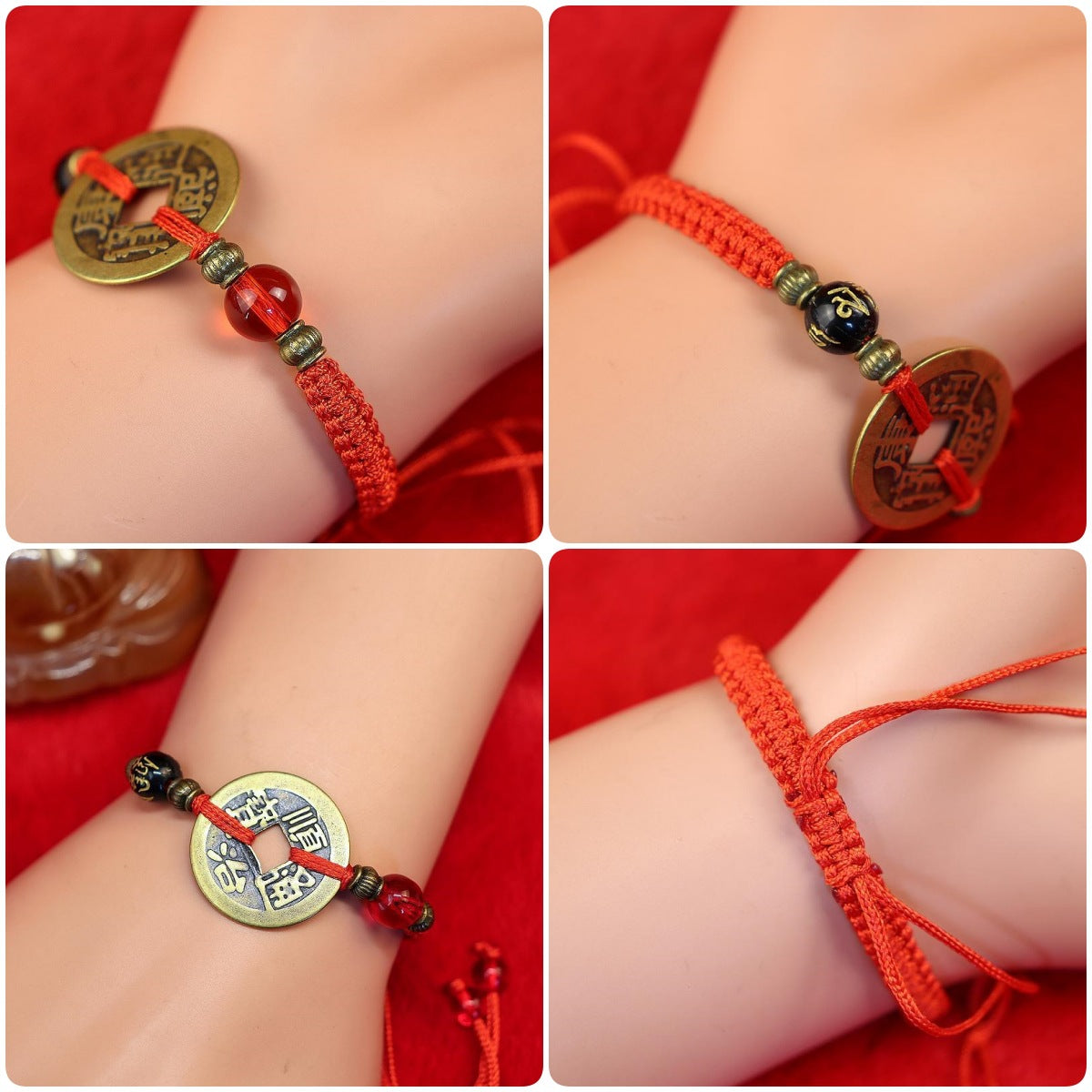 Copper Coin Hand-woven Red Rope Couple Bracelets