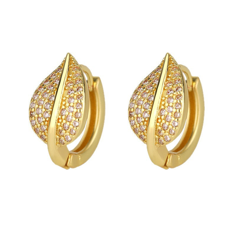 Luxury Full Diamond Leaf-shaped Female Niche High-grade Versatile Exquisite Earrings