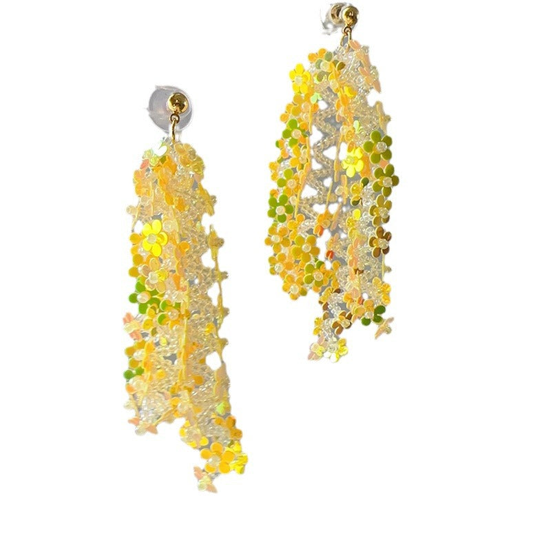 Laser Sequined Flower Tassel Vacation Style Earrings