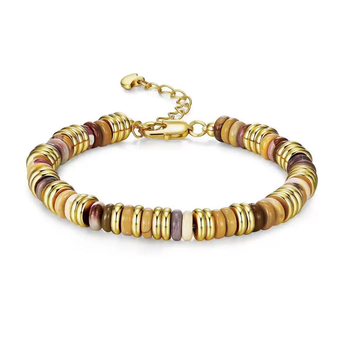 Women's Bohemian Style Colorful Natural Stone Beaded Frisbee Advanced Light Bracelet
