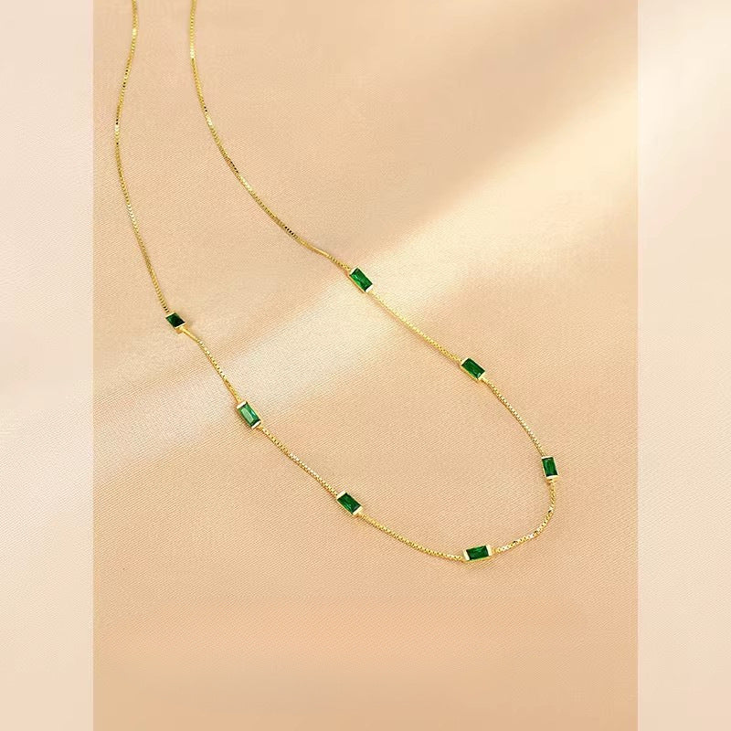Square Diamond Sier Advanced Mild Luxury Retro Graceful Clavicle Necklace