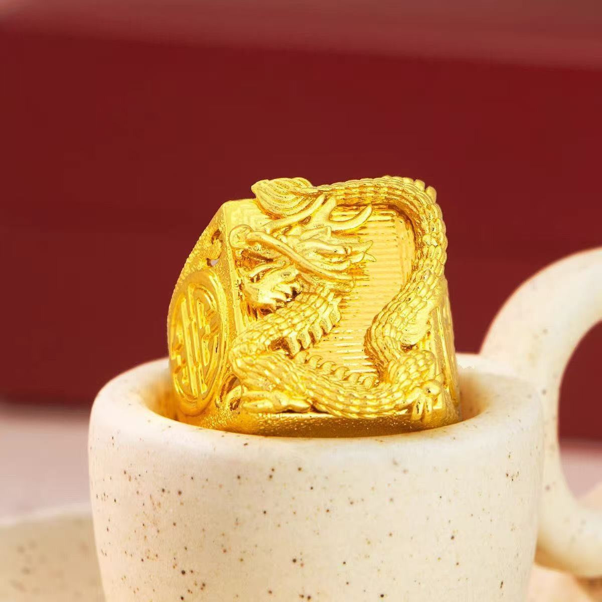 Men's Imitation Auspicious Dragon Open Man's Advanced Gold Ring