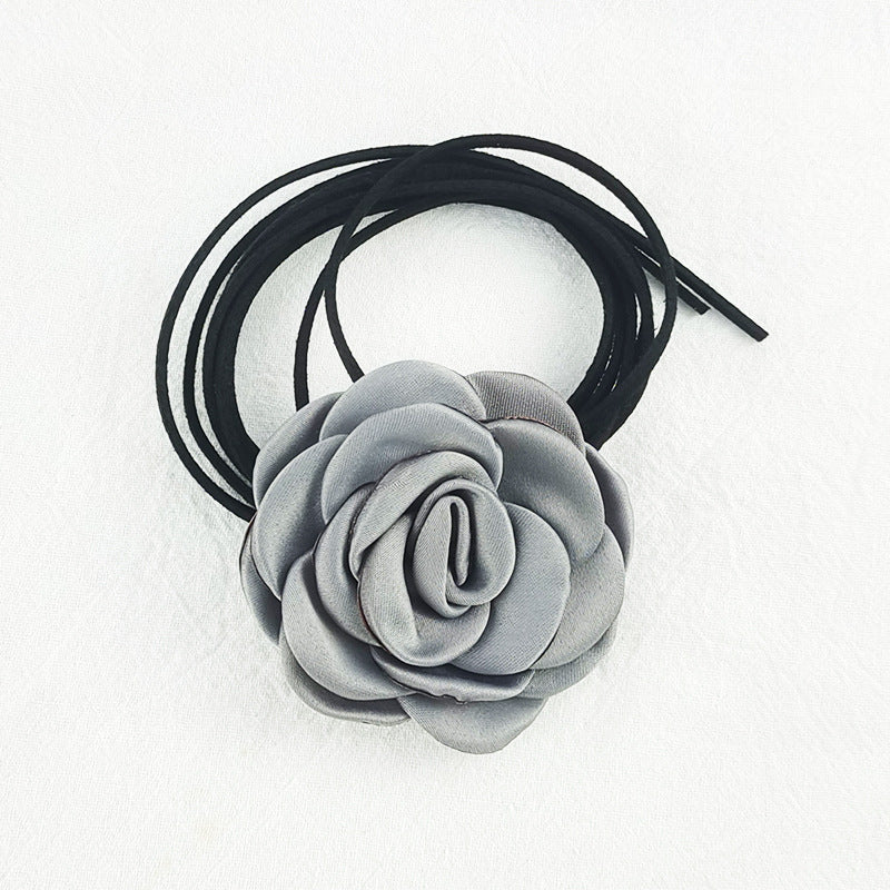 French Flower Tassel Tie Neck Camellia Necklaces