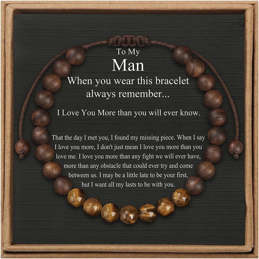 Men's Stone Tiger Eye Woven Adjustable Beaded Bracelet