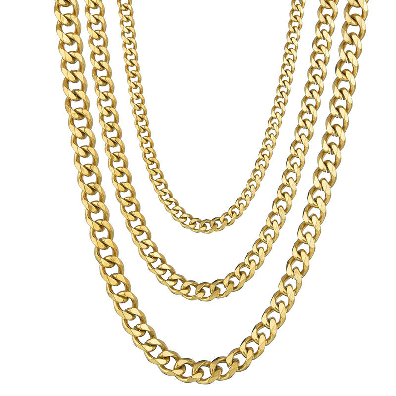 Men's Stainless Steel Hip Hop Six-sided Grinding Cuban Link Chain Titanium Necklaces
