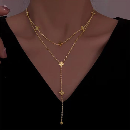 Steel Flower Tassel Chain Cruciate Clavicle Necklaces