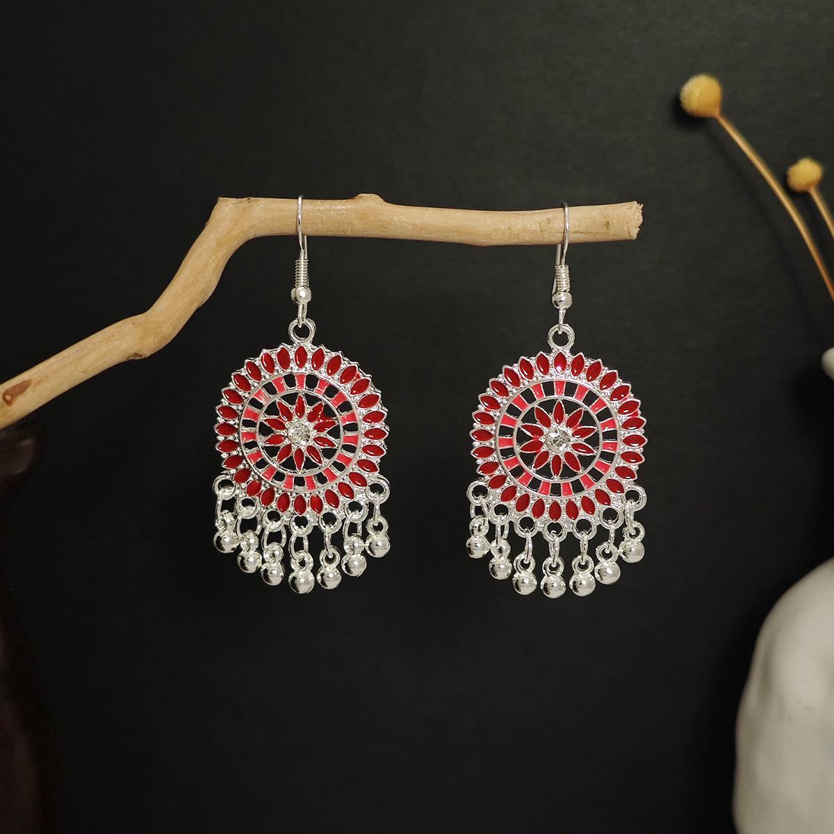 Metal Alloy Retro Ethnic Style Geometric Water Drop Round Bell Earrings