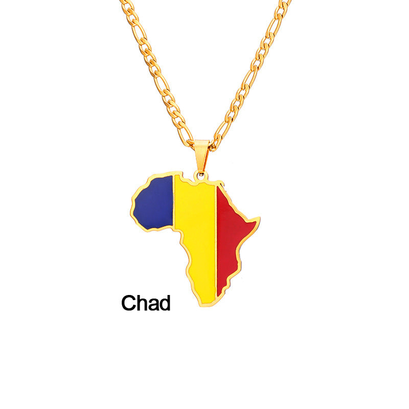 African Drip Oil Stainless Steel Map Geometric Necklace