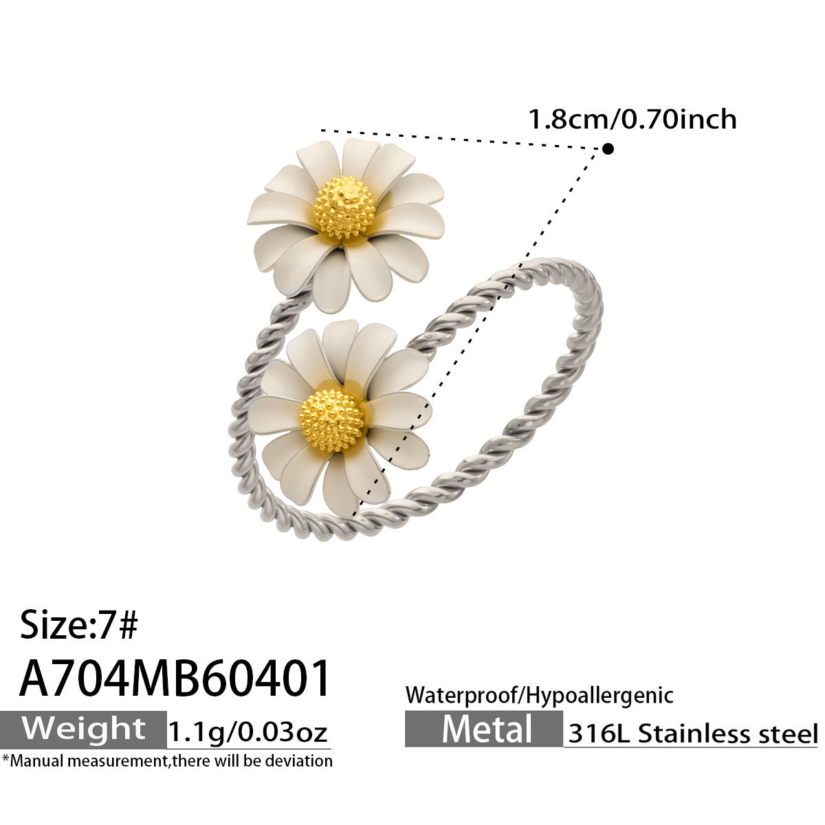 Women's Steel Colored Glass Flower Open Gold Ring
