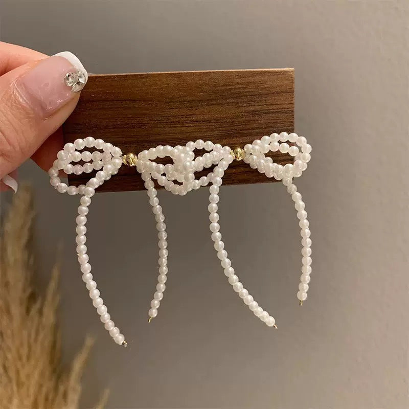 Women's Fashion Pearl Tassel Trendy Personality Affordable Luxury High-grade Bow Stud Earrings