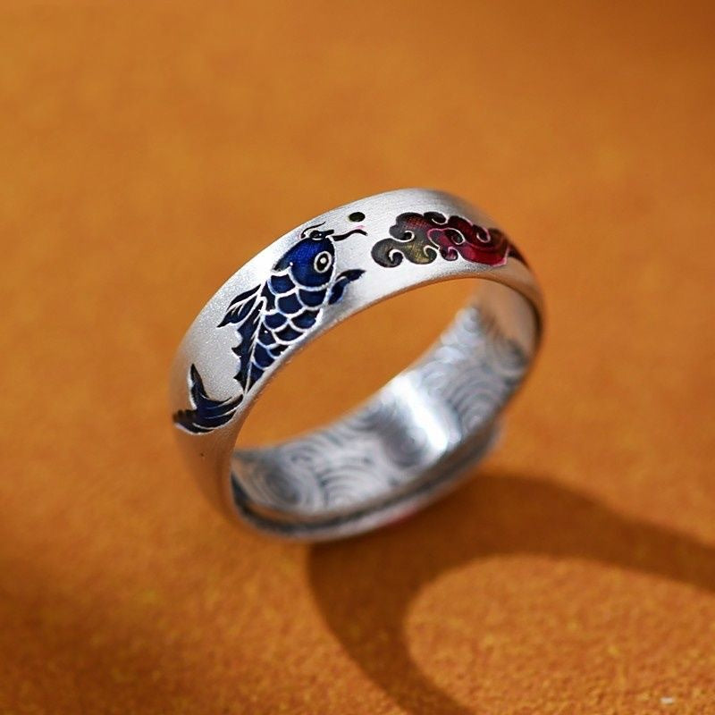 Women's Blossom Koi Retro Ethnic Style Exquisite Carved Rings
