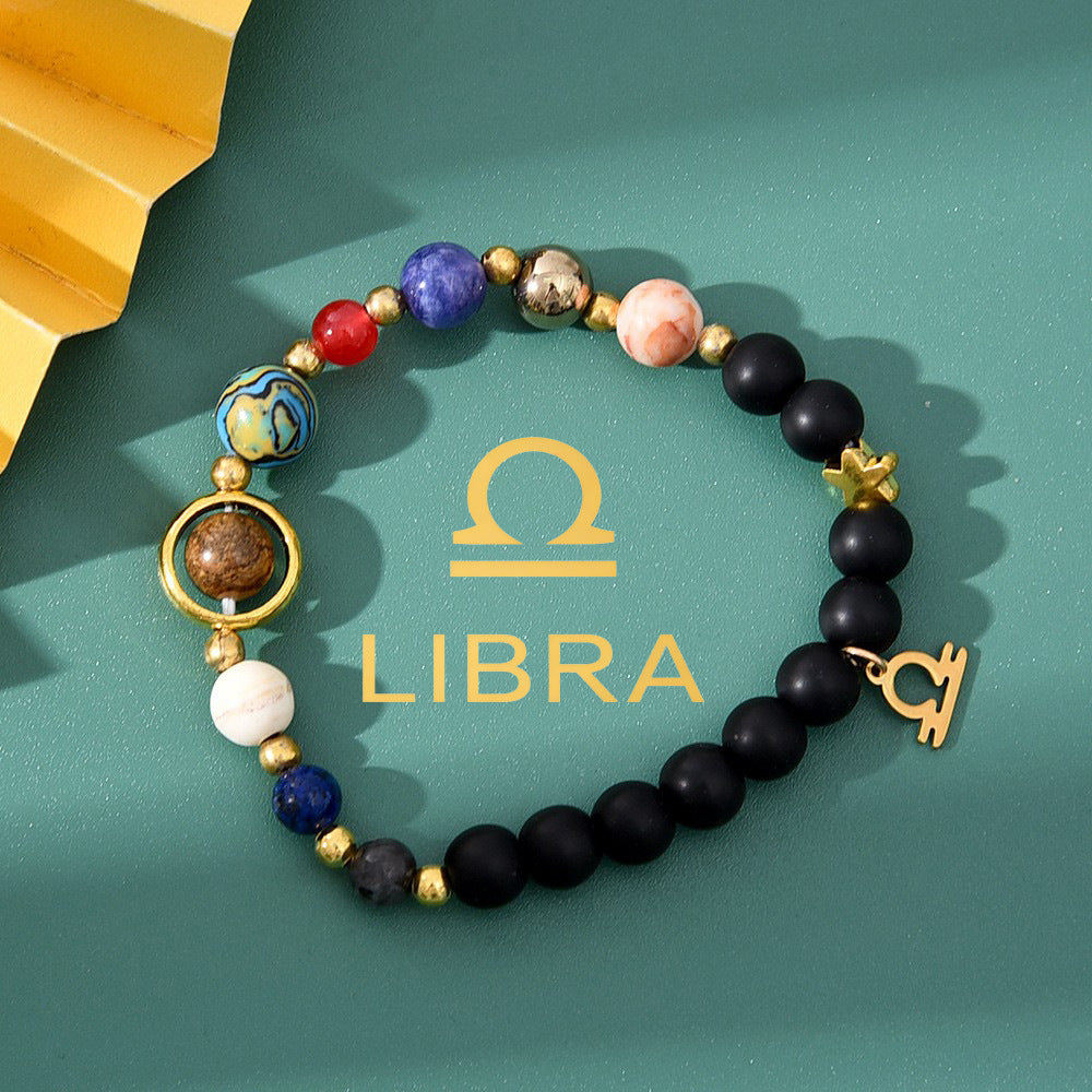 Planets Twee Constellations Natural Stone Blue Black Bracelet