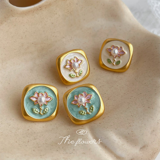 Pearl Chinese Style Oil Painting Series Earrings