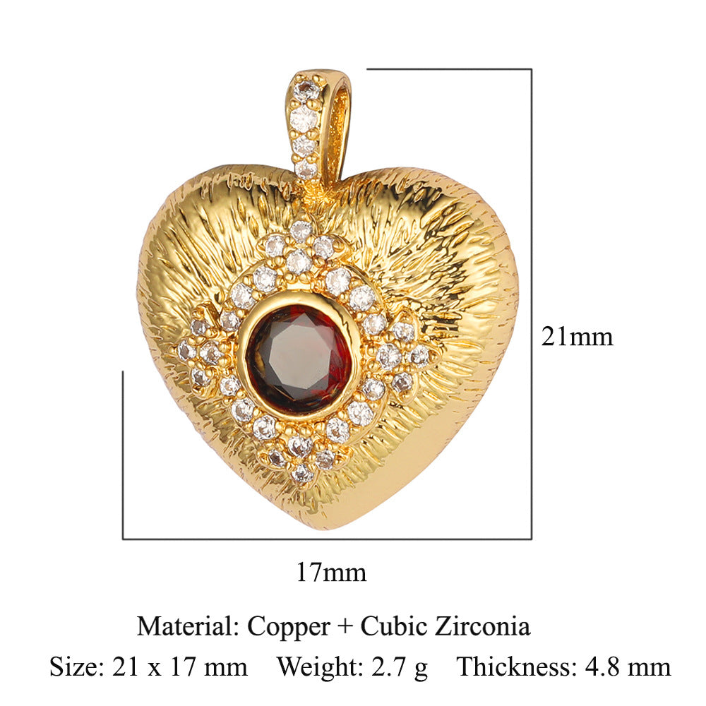 Luxury Dark Pattern Copper Zircon Peach Heart Pendants