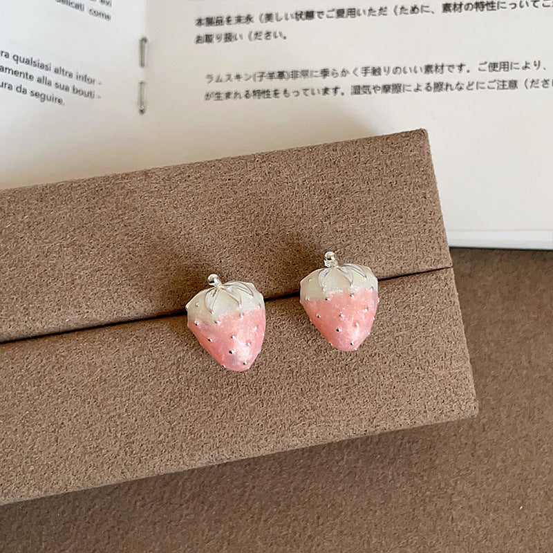 Cute Advanced Gradient Pink Strawberry Female Heart Temperament Unique Sweet Earrings