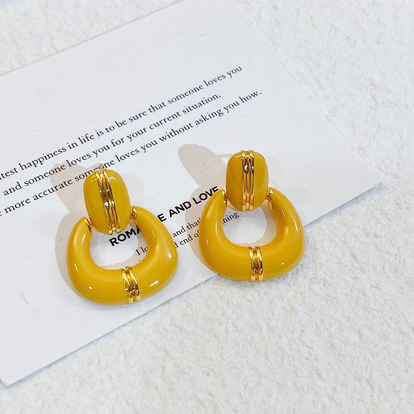 Plated Real Gold Ginger Flower Enamel Drip Glazed Female Sweet Earrings