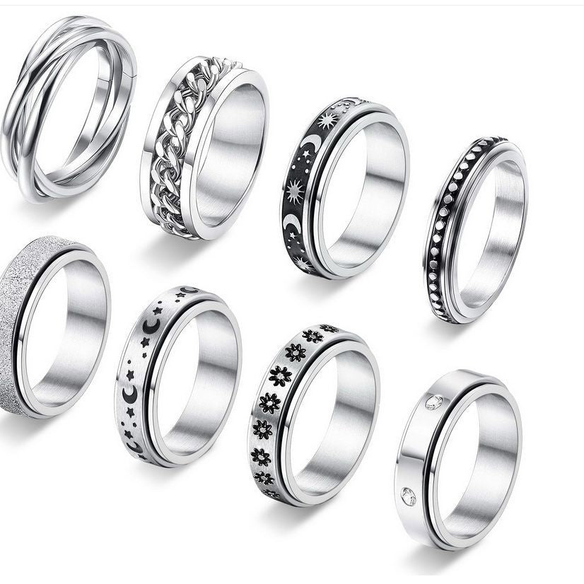 Trendy Metal Set Combination Style Creative Rings