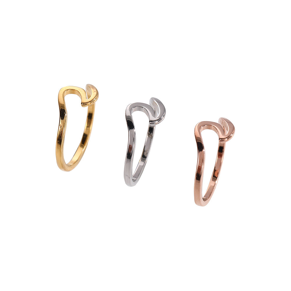 Wave Laser Cut Herringbone Stainless Steel Ring
