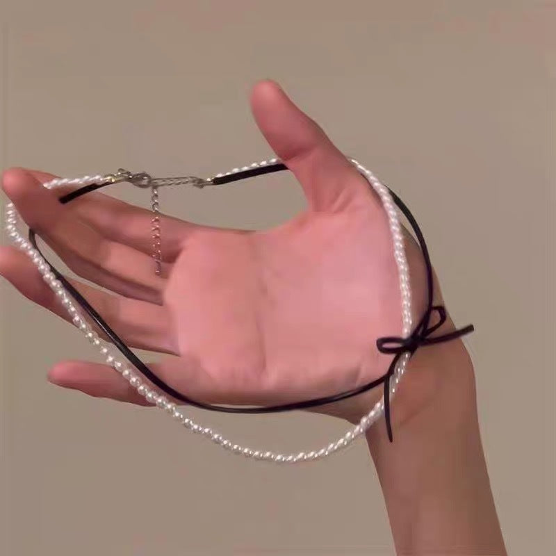 Pearl Leather Rope Double Layer Female Necklaces