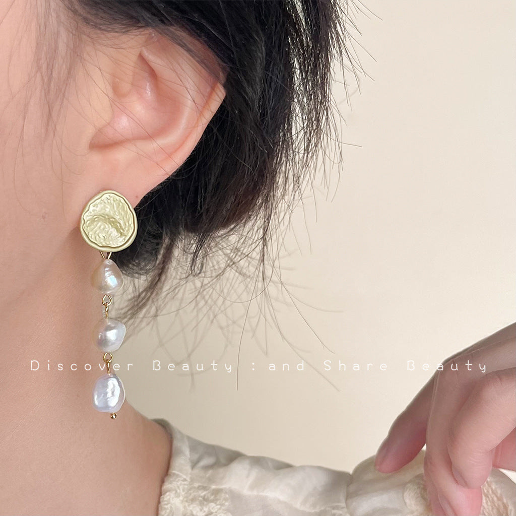 Retro Freshwater Pearl Ear Handmade Design Tassel Personality High Earrings